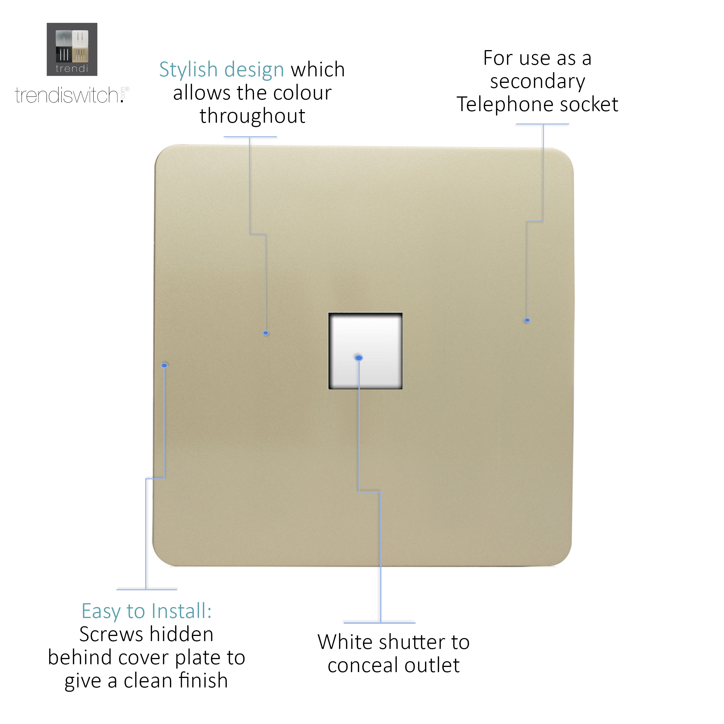 Single PC Ethernet Cat 5 & 6 Data Outlet Champagne Gold ART-PCGO  Trendi Champagne Gold